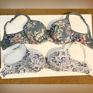 Cacique Floral and Paisley Bras - Blue and Gray